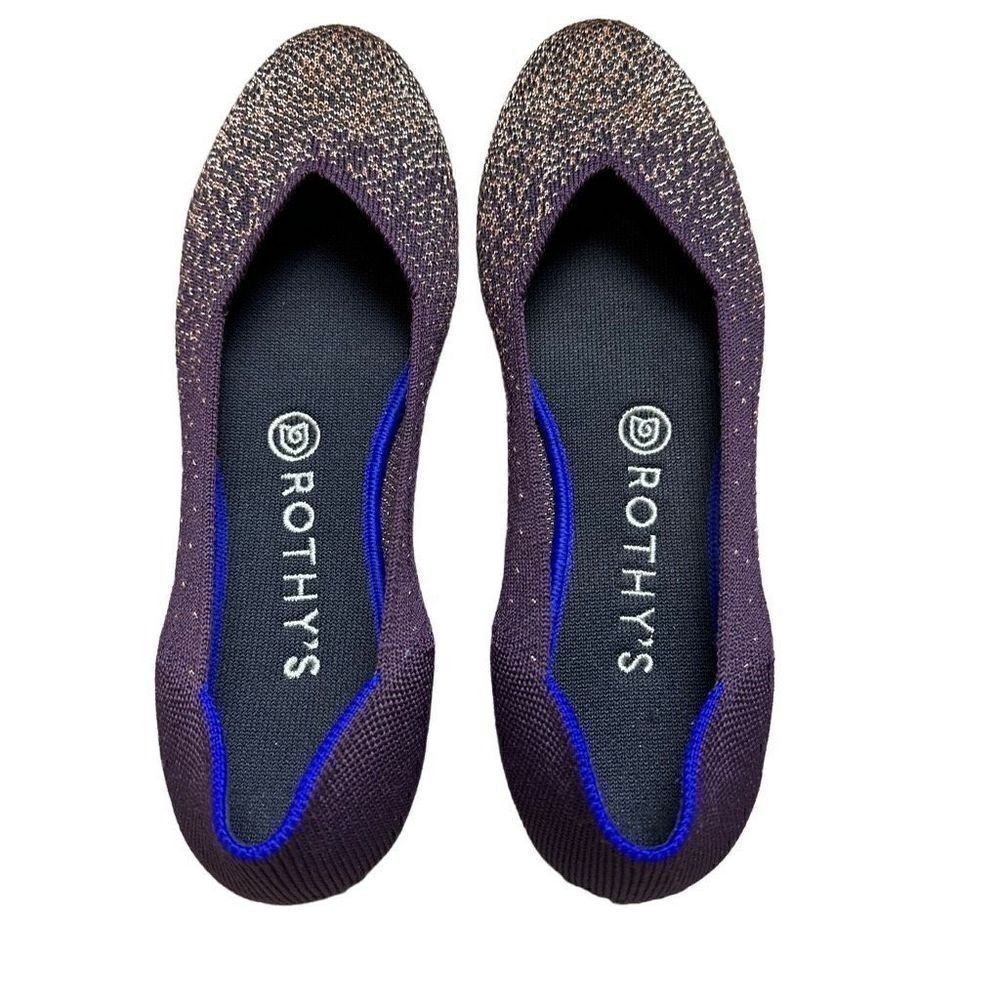 RETIRED Rothy's The Flat Eggplant Rose Gold Metallic Retired Size 7.5 Maroon